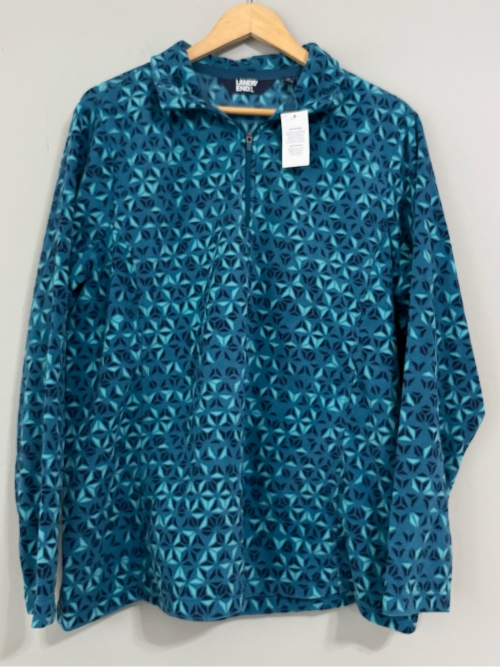New Lands End Blue Fleece Pullover Sweater